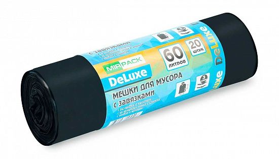 Мешки для мусора 60 л с завязками, 40 мкм, 20 шт. ПСД, 3 слоя, особопрочные, черные - Вид 2